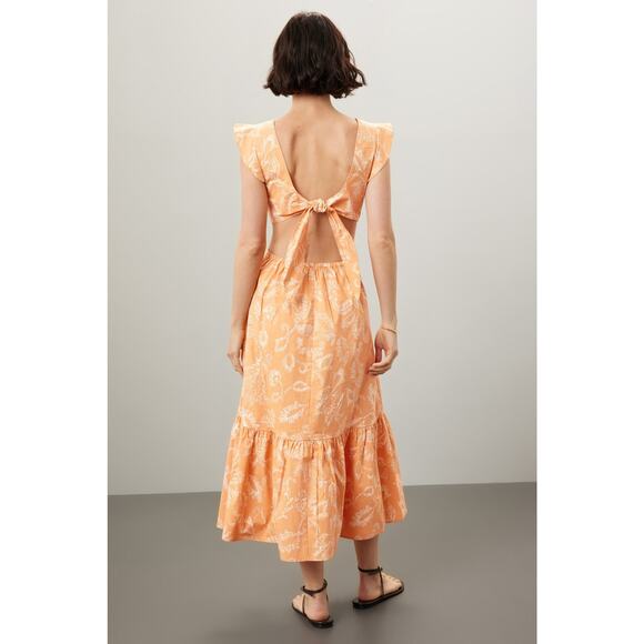 MARISSA WEBB x RTR Orange Botanical Print Tie Back Flutter Sleeve Midi Dress 4 - Picture 3 of 14